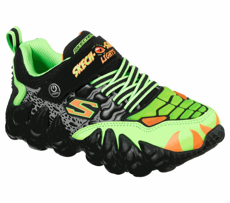 Skechers Pojkar Svarta/Ljus Gröna Sneakers - S Lights: Skech-O-Saurus Lights - Sverige (RWBMD-6350)